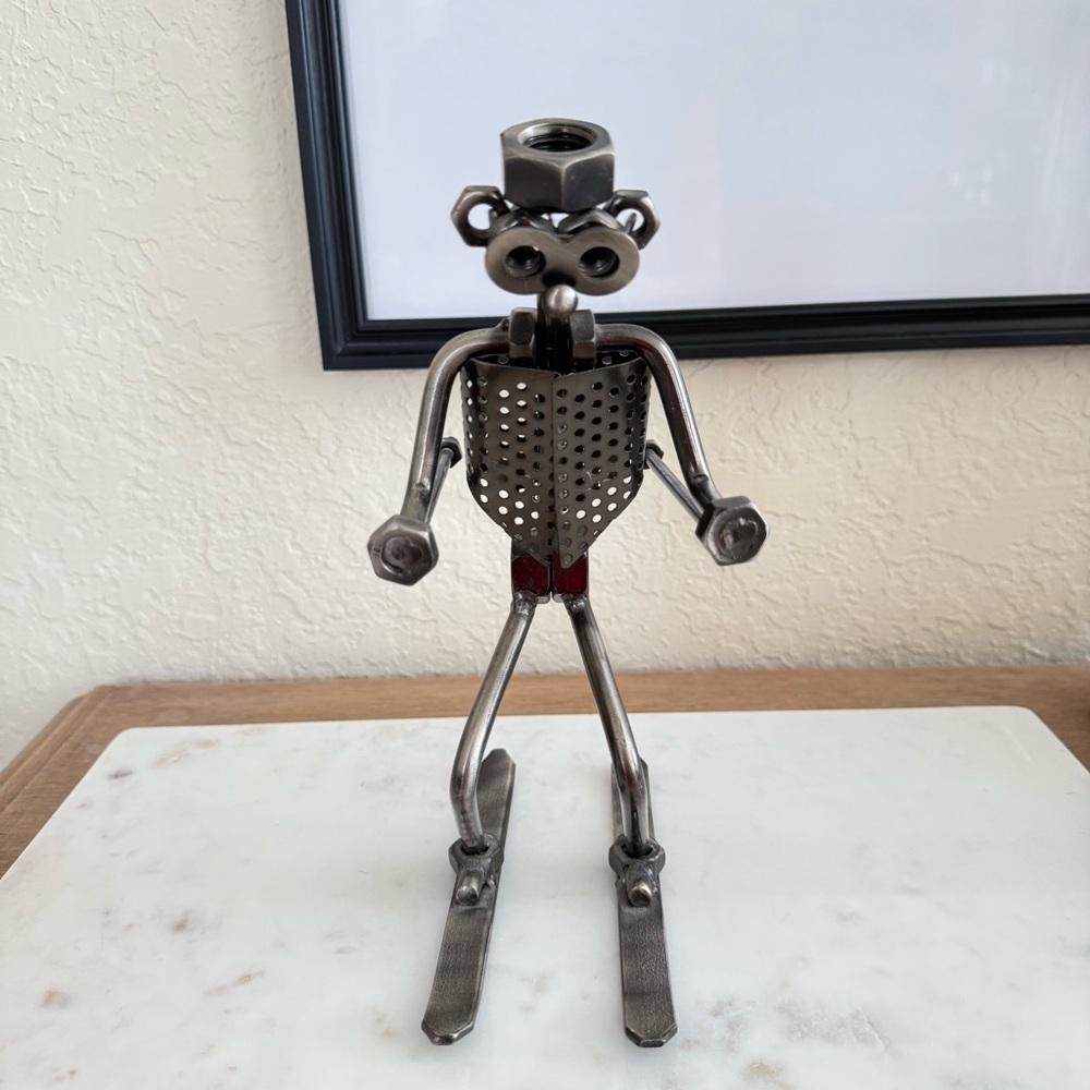 Vintage Metal Skiing Sculpture